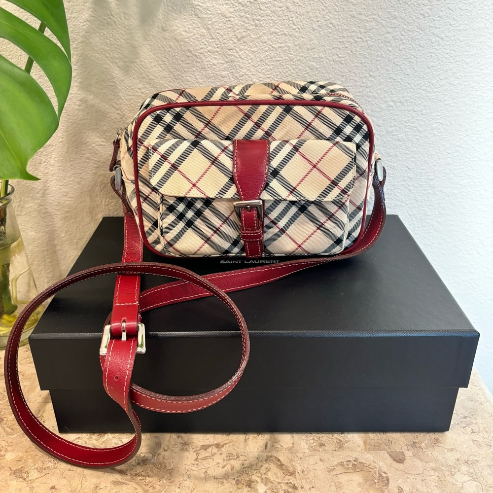 Burberry Blue Label Nova Check Red Crossbody Camera Bag